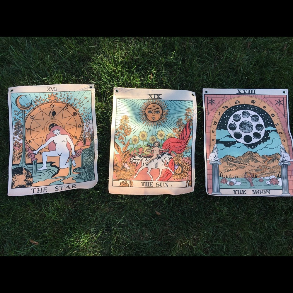 Set of 3 : Sun-Moon-Star Tarot Wall Hangings